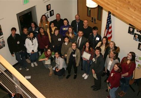 Photographed:  Superintendent Greg Lynch with Students who participated in the Art Show Reception